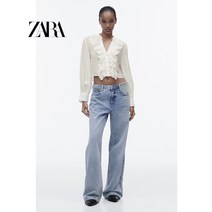 자라 ZARA 셔츠 봄 여성 화이트 레이어드 장식 긴팔 라운드 넥 숏 3666058 250