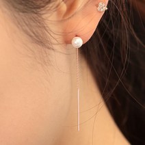 실버 미니 진주 체인 통과형 드롭 귀걸이 순은