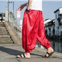 면조거팬츠 힙스터 아이스 실크 새틴 남성용 바지 드래곤