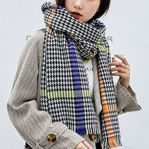 그레타 체크 머플러 블랙 롱 니트목도리
