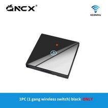 QNCX 433Mhz 무선 벽 스위치 1 갱 1way 크리스탈 유리 터치 패널 10A 릴레이 인터럽터 원격 제어 전등, 1Gang B