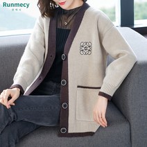 런메시 Runmecy 봄 가을 니트 가디건 개주얼 중년 여성 가디건 엄마옷