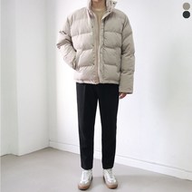 [마약패딩] 남자 웰론 숏패딩 겨울 오버핏 시리얼 스트링 미니멀 베이지 패딩 빵빵한 중학생 고등학생