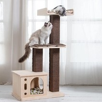 Pawlabay 실내 고양이를 위한 라탄 캣트리 고양이 스크래칭 기둥이 있는 톨 캣트리 타워 나무 캣타워 높이 140.5cm(57.5인치), burlywood/Brown