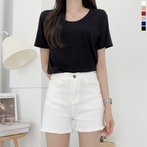 티데일리 여성용 이지심플 U넥 레이온 스판 무지 반팔 티셔츠 (6color)
