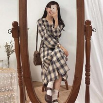출근룩 데이트 클래식 청순한 체크무늬 라인 원피스 _ 21683EA