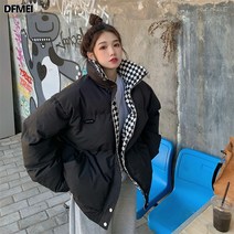 DFMEI 겨울 캐주얼 남여공용 숏 패딩 하이넥 오버핏 데일리 패딩 코트