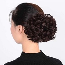 하이유니 롤 빵 왕 똥머리 밴드 붙임 올림 머리 헤어 피스 셀프 부분 가발, 다크브라운