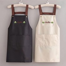 BJK 남녀공용 편한 다용도 어깨끈 헬로 방수 앞치마 2종 세트, 블랙+베이지, 1세트