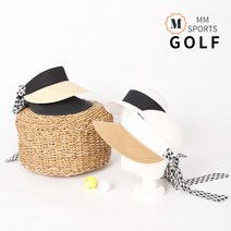 여성 지사 골프 체크 리본 스트랩 선바이저 썬캡 모자, 베이지/블랙