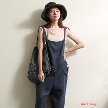 Shop Xia Xin Joker Loose Linen 여성 점프 수트 캐주얼 아트 레트로 스트랩