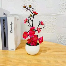 핑크 화이트 벚꽃 인조 조화자작 핑크뮬리 생화같은 식물 대형 카페 나무 매화꽃 분재 실크 인공 식물 화분, 03 빨간