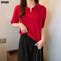 DFMEI 캔디 칼라 반팔 루즈핏 니트 여 상의 여