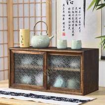 일본식 앤틱 원목 빈티지 그릇장 주방 수납장 그릇장식장 홈카페, 탄 오동나무 L-A(유리무늬1호)