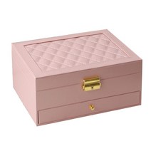 이중층 보석 저장 상자 진열장 큰 목걸이 반지 펀던트, 23x17x10.5cm, PU 가죽, 분홍색, 1개