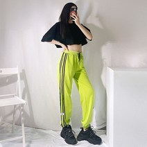 여성 루즈핏 통 넓은 와이드 배색 포인트 빅사이즈 댄스 바지 츄리닝 핑크 그린 스트릿