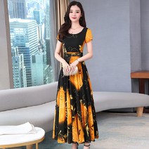 KORELAN 아웃사이드 패션 플라워 아이스 라운드 원피스 여 봄여름 허리 여밈 롱스커트