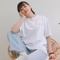 시크점빵 여자 라운드넥 반팔티셔츠 오렌지 레터링 레귤러핏