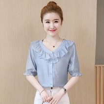 여름가디건핑크 쉬폰 여성의류 트렌드 반팔 뱃살가리기 상의 스타일리쉬 와이셔츠 595852477