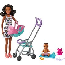 Barbie Skipper Babysitters Inc. Playset with Babysitter Doll (갈색 머리) 유모차 아기 인형 및 5 액세서리 3 세 어린이를위한, AA 스키퍼