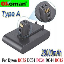 (유형 A) 다이슨 DC35 DC45 DC31 DC34 DC44 DC31 애니멀 DC35 애니멀 22.2V 12800mAh 리튬이온 진공 청소, 01 2pcs