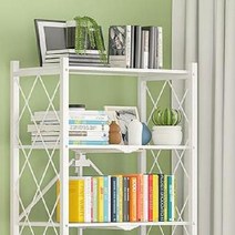 SEUM 접이식 이동형 책장 거실 트롤리 책장 폴딩 철제 책장 선반 서재 장식장, 블랙ㅡ4단