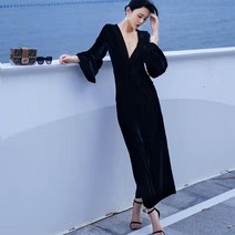 프랑스 레트로 라이트 럭셔리 하이 엔드 기질 v 넥 드레스 여성 하이 웨이스트