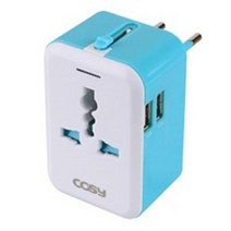 코시 팝블럭 USB 2포트 여행용 어댑터 TA3024U 블루, 2개