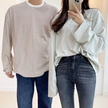 남녀공용 잔단가라 스프라이프 오버핏 긴팔 티셔츠