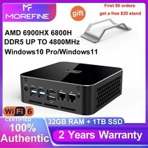 Morefine-M600 AMD 게임용 미니 PC 6nm 라이젠 9 6900HX 와이파이 6 BT 5.2 미니 컴퓨터 DDR5 4800MHz PCIe4.0x4 2x2.5G LAN, R7 AMD 6600H, AU, No Ram No Rom WIFI
