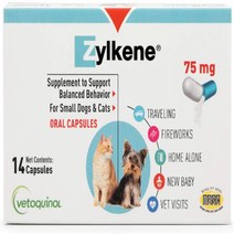 14 Capsules Vetoquinol Zylkene Behavior Support Capsules for Dogs Cats 75mg - Calming Natural Mil, 1