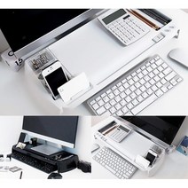 교무실 모니터받침대 필기구 수납 키보드 선반 책상, 블랙