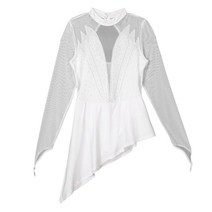 여성 피규어 스케이팅 댄스 드레스 다이아몬드 메쉬 긴 소매 리듬 체조 발레 레오타드 경연 연습 의상, [03] White, [04] XL