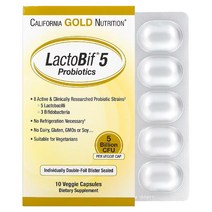 California Gold Nutrition (캘리포니아 골드 뉴트리션) LactoBif 5 프로바이오틱 50억CFU 베지 캡슐 60정, 30 개, 100 0억