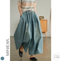 도오빠 여성 바지 와이드 팬츠 빅사이즈 데일리 여름 밴딩 긴바지 오버핏 편안한 주름 청바지