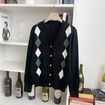 마름모가디건 1028362 OUTER 기본가디건 블랙 Black 아이보리 Ivory 핑크 Pink 연두 Yellow
