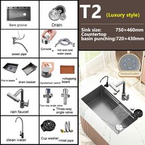 폭포수싱크대 스테인리스 스틸 주방 대형 단일 양각 주방용 대야 설치, 9.7546CM-T2-WW-T