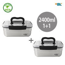 이비케이 스텐 밀폐용기 스텐반찬통 직사각 핸디 1호 2400ml 2개, 단품