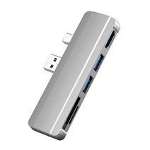노트북 도킹 스테이션 microsoft surface 프로 6 pro 5 pro 4 도크 허브 5 in 1 usb (4k hdmi 호환 2포트 usb 3.0 메모리 카드 포함), 은