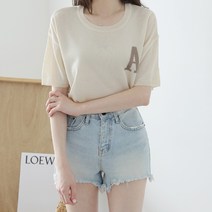 제니트 여성용 루즈핏 라운드넥 캐주얼룩 망글 에이 반팔 니트 n1861