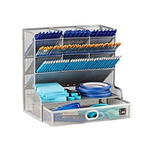 Mindspace 아트 용품 책상 정리함 연필꽂이 책상용 펜 정리함 - 펜과 마커 색연필 페인트 붓 스티커 노트 - 학용품 정리함 검정, Silver