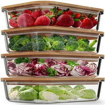 Glass Food Storage Containers with Bamboo Lids (4 Pack 36 Ounce) Eco Friendly Meal Prep Containers, 1, Beige