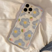 핫티몰 딸기 블루 유화 꽃 패턴 프린팅 투명 젤리 휴대폰 케이스