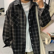 가바바 남성 긴팔셔츠 귀여운 캐릭터 오버핏 체크무늬셔츠 G52686