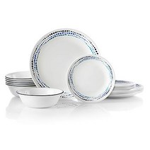 Corelle 오션 블루 식기 세트 6 | 18피스 칩 및 크랙 방지 세트(청소하기 쉬운 6개의 디너 플레이트 애피타이저 플레이트 수프 및 시리얼 그릇 포함) | 미국에서 자랑스럽게, Country Cottage