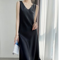 여성 심플 브이넥 나시 롱 원피스 W216