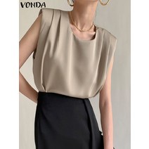 VONDA 여름 여성 민소매 어깨뽕 셔츠
