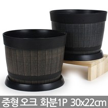 플라스틱 오크 중형 화분세트 - 화분 받침 세트 플라스틱화분 플분 원형화분 칼라화분 분갈이 화분갈이 중형화분, 02_세인_오크통화분_중형(브라운)