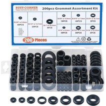 BUSYCORNER 200 Pieces Hollow Rubber Grommet Firewall Hole Plug Assortment Kit 14 516 38 716 12 58 34, Black