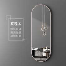 전신거울 대형 인테리어 이동식 거울 매달려 메이크업 큰 금속 프레임 디자인 타원형 바디, 50x160cm 로즈 골드